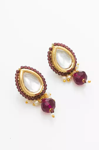 gold plated maroon beaded necklace set
