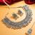 navratri special oxidized silver motif choker necklace set with ghungroo fringe, earrings and maang tikka