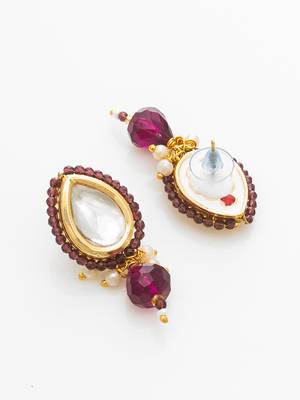 gold plated maroon beaded necklace set 4