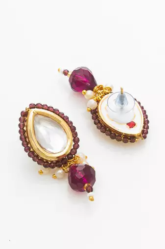 gold plated maroon beaded necklace set