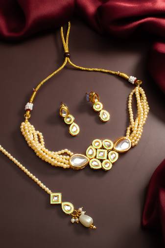 pearl kundan choker set