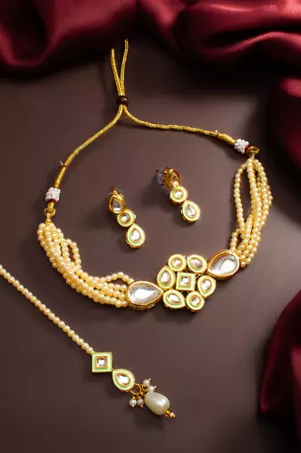 pearl kundan choker set