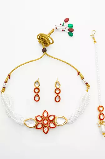 red white kundan choker set