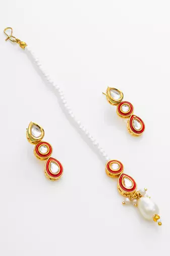 red white kundan choker set