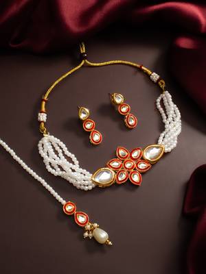 red white kundan choker set 1
