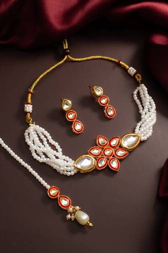 red white kundan choker set