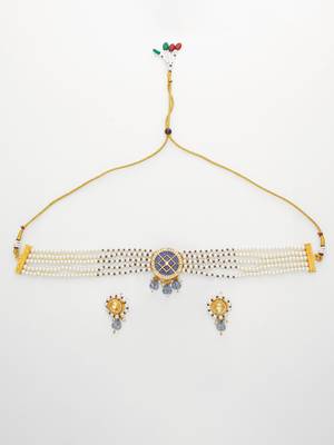 gold plated blue kundan choker set 1