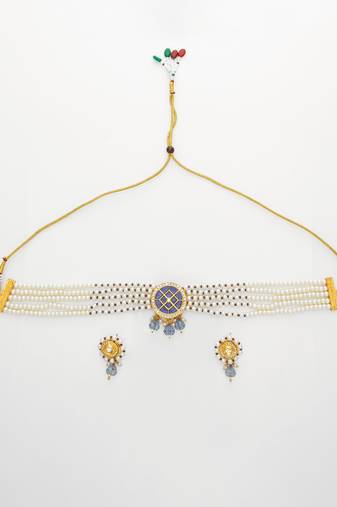 gold plated blue kundan choker set