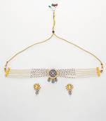 gold plated blue kundan choker set