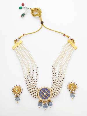 gold plated blue kundan choker set 2