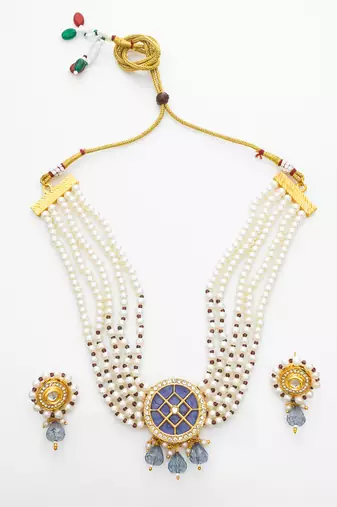 gold plated blue kundan choker set