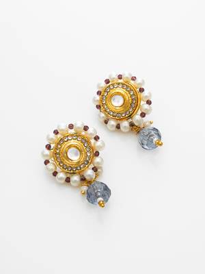 gold plated blue kundan choker set 3