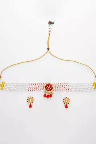 red beaded kundan choker set
