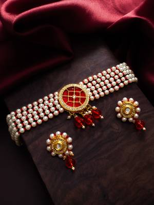 red beaded kundan choker set 1