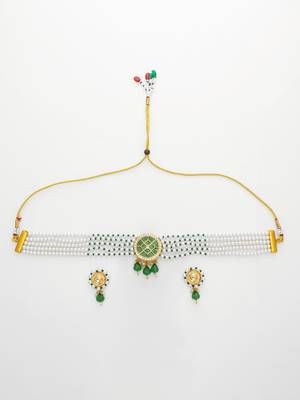 gold plated green white choker set 2