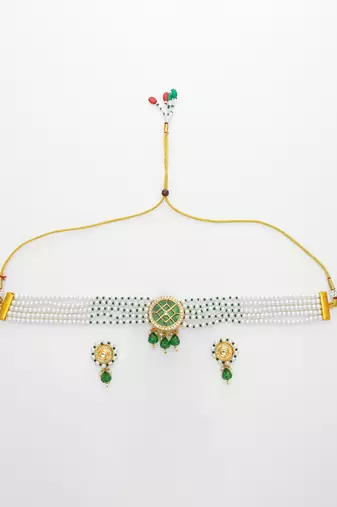 gold plated green white choker set