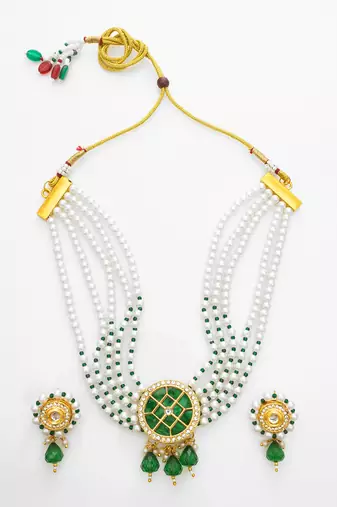 gold plated green white choker set
