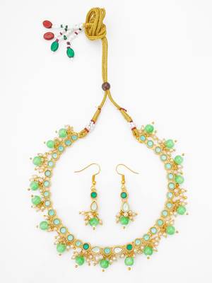 green beaded kundan necklace set 1