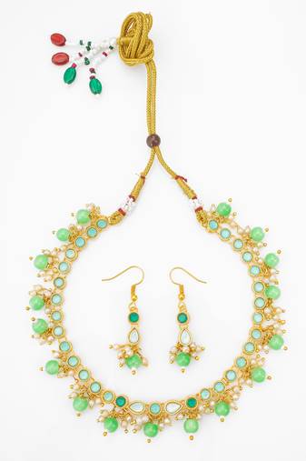 green beaded kundan necklace set