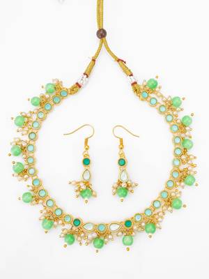 green beaded kundan necklace set 2