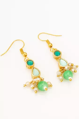 green beaded kundan necklace set