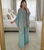 Blue faux georgette embroidered palazzo set