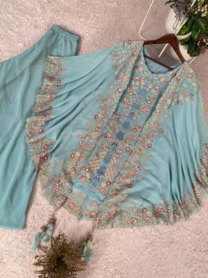 Blue faux georgette embroidered palazzo set 3