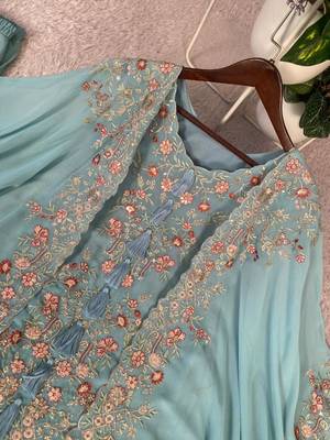 Blue faux georgette embroidered palazzo set 4