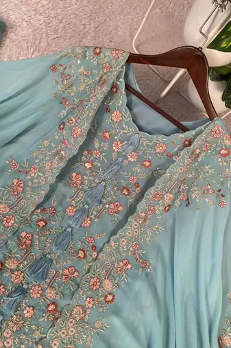 Blue faux georgette embroidered palazzo set
