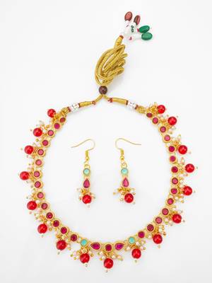 gold plated red beaded choker set 2