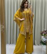 Mustard faux georgette embroidered palazzo set