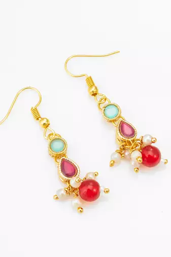 gold plated red beaded choker set