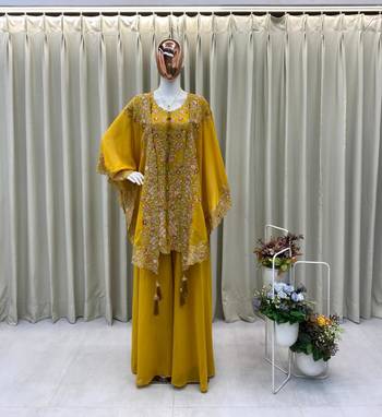 Mustard faux georgette embroidered palazzo set 2