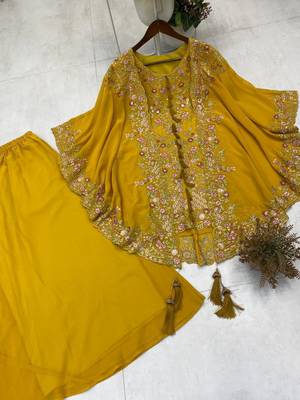Mustard faux georgette embroidered palazzo set 3