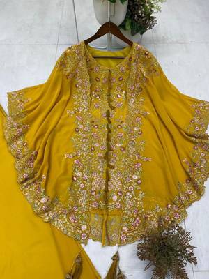 Mustard faux georgette embroidered palazzo set 4