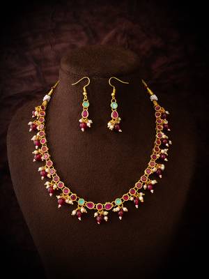 gold plated red beaded choker set 5