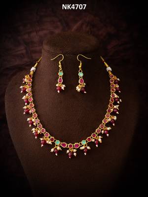 gold plated red beaded choker set 1