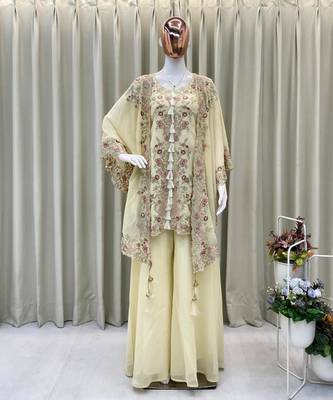 Off white faux georgette embroidered palazzo set 2