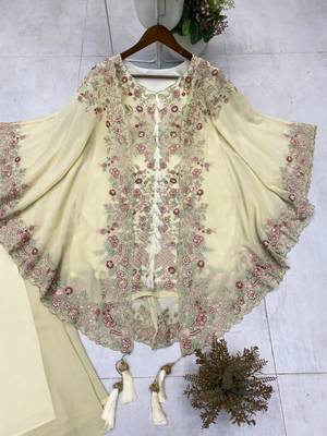 Off white faux georgette embroidered palazzo set 3