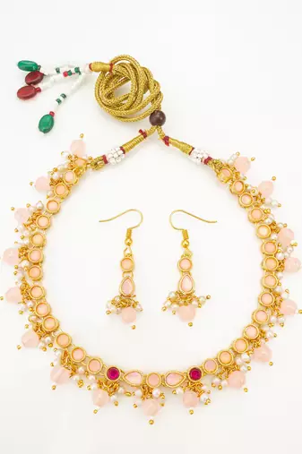 gold plated peach stone choker set