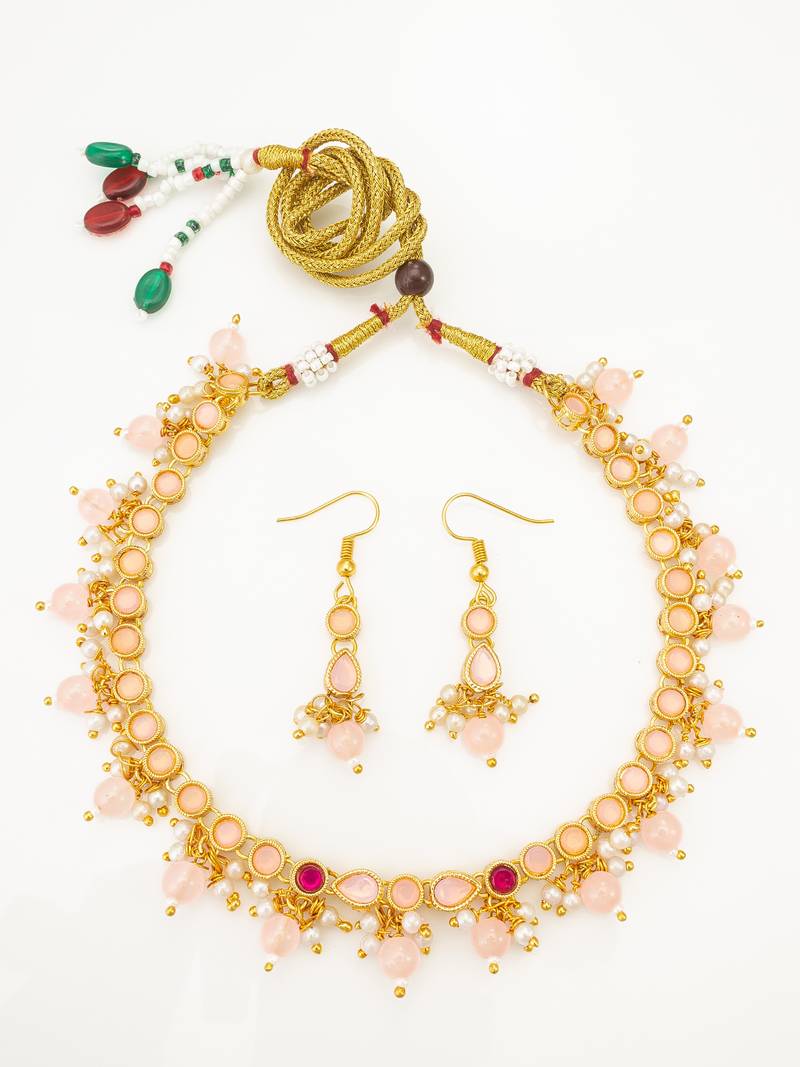 gold plated peach stone choker set