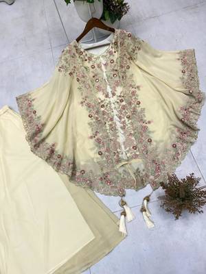 Off white faux georgette embroidered palazzo set 4