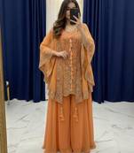 Orange faux georgette embroidered palazzo set
