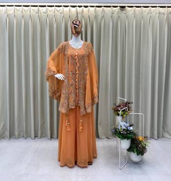 Orange faux georgette embroidered palazzo set 2