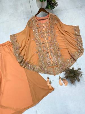 Orange faux georgette embroidered palazzo set 3