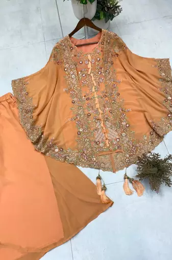 Orange faux georgette embroidered palazzo set