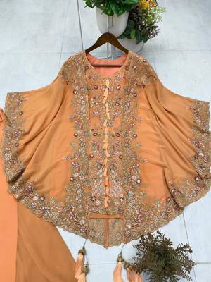 Orange faux georgette embroidered palazzo set 4