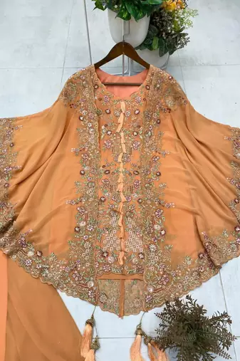 Orange faux georgette embroidered palazzo set
