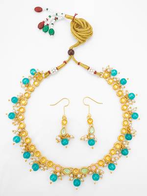 gold plated green beaded necklace set 2
