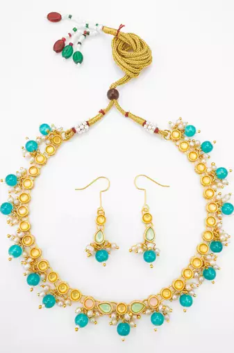 gold plated green beaded necklace set